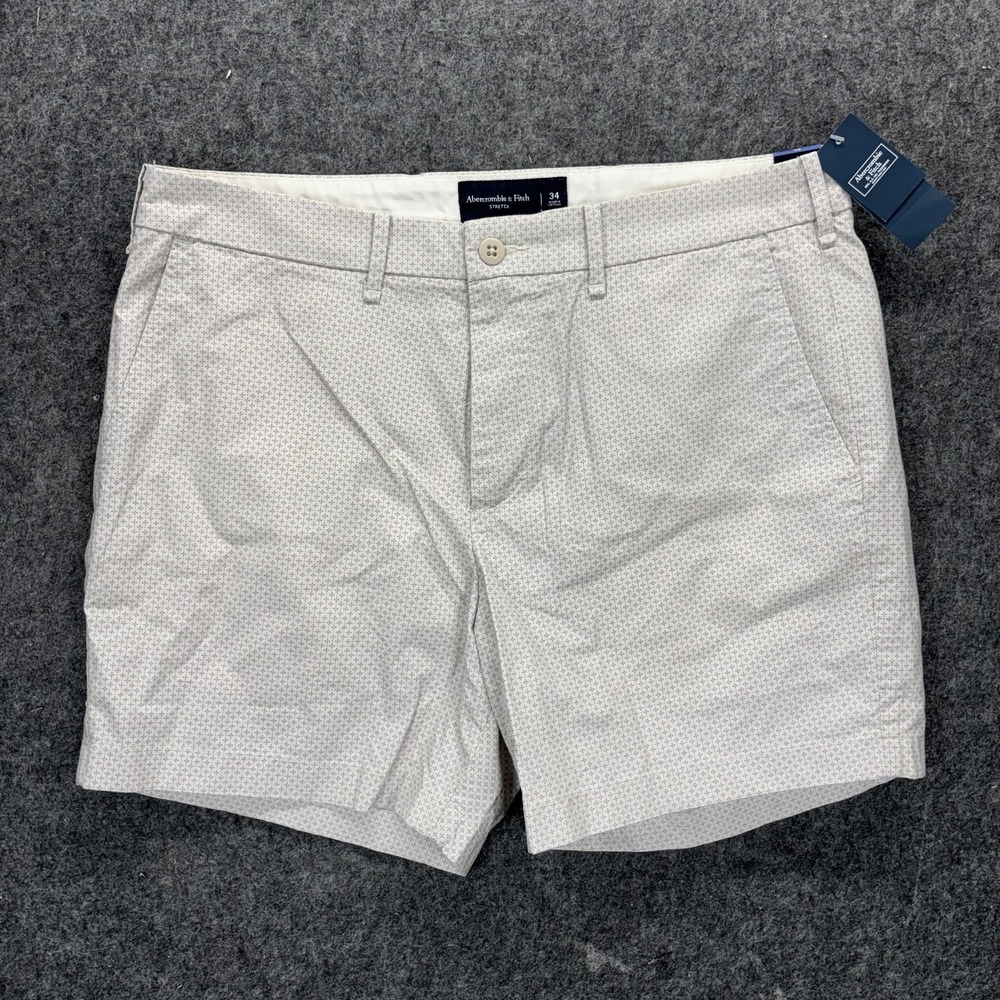 Abercrombie and Fitch Chino Shorts Men 34x5" Inseam White Polka Dot Stretch New